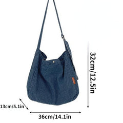 Denim Canvas Hobo Bag Large Capacity Crossbody Bag Retro Style Shoulder Bag