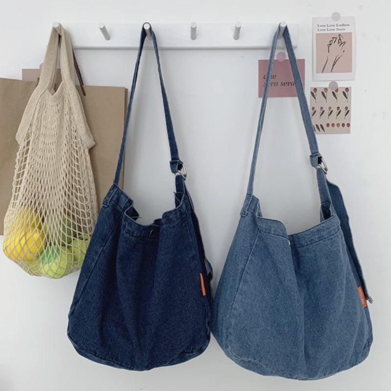 Denim Canvas Hobo Bag Large Capacity Crossbody Bag Retro Style Shoulder Bag
