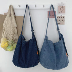 Denim Canvas Hobo Bag Large Capacity Crossbody Bag Retro Style Shoulder Bag