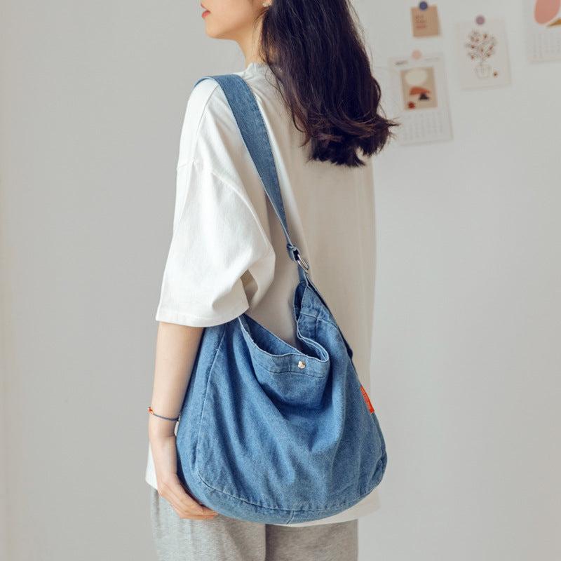 Denim Canvas Hobo Bag Large Capacity Crossbody Bag Retro Style Shoulder Bag