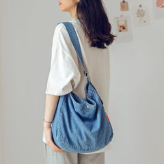Denim Canvas Hobo Bag Large Capacity Crossbody Bag Retro Style Shoulder Bag