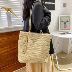 Minimalist Straw Tote Bag Portable Shoulder Bag