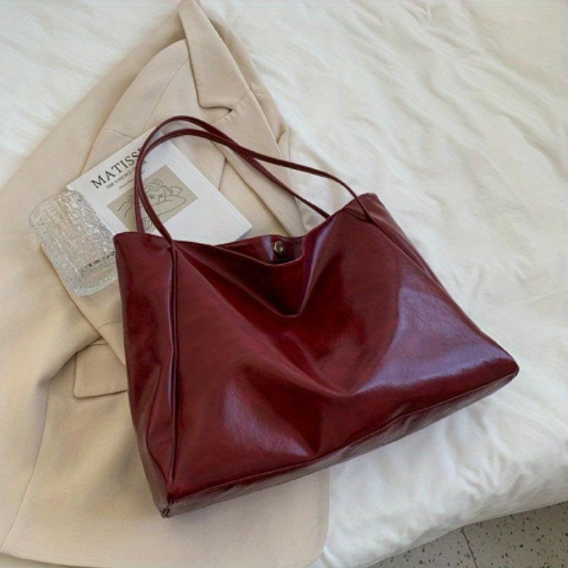 Glossy Retro Casual Tote Bag PU Large Capacity Soft Shoulder Bag