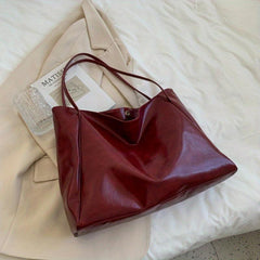 Glossy Retro Casual Tote Bag PU Large Capacity Soft Shoulder Bag
