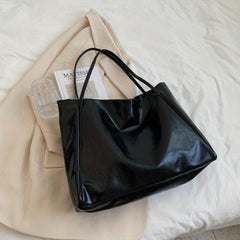 Glossy Retro Casual Tote Bag PU Large Capacity Soft Shoulder Bag