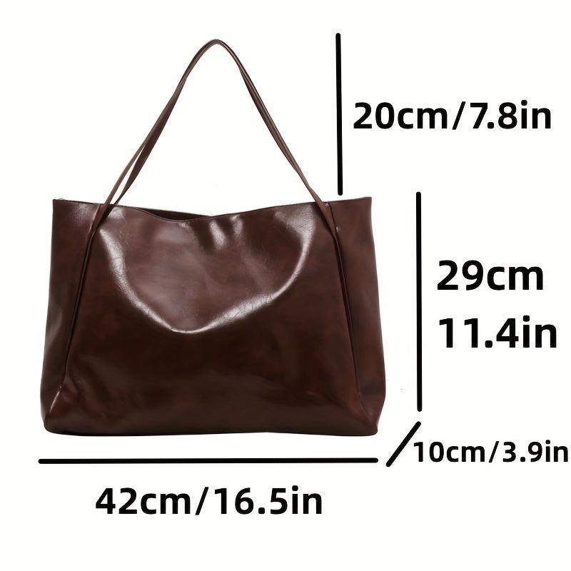 Glossy Retro Casual Tote Bag PU Large Capacity Soft Shoulder Bag