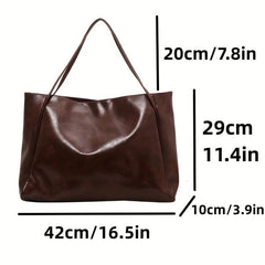 Glossy Retro Casual Tote Bag PU Large Capacity Soft Shoulder Bag