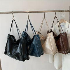 Glossy Retro Casual Tote Bag PU Large Capacity Soft Shoulder Bag