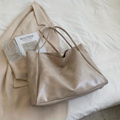 Glossy Retro Casual Tote Bag PU Large Capacity Soft Shoulder Bag