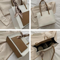 Plaid Embossed Tote Bag Scarf Decor Shoulder Bag Handbags