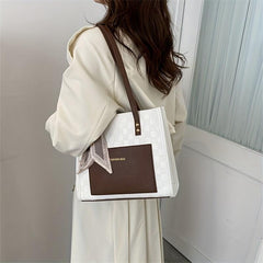 Plaid Embossed Tote Bag Scarf Decor Shoulder Bag Handbags