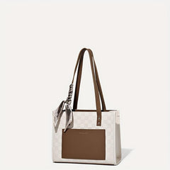 Plaid Embossed Tote Bag Scarf Decor Shoulder Bag Handbags