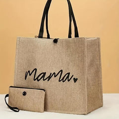Large Capacity Canvas Tote Bag With Wristlet Purse