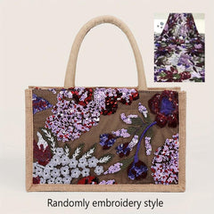 Sequins Decor Satchel Tote Bag Stylish Burlap Shoulder Bag For Party