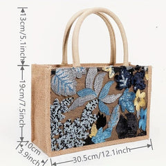 Sequins Decor Satchel Tote Bag Stylish Burlap Shoulder Bag For Party