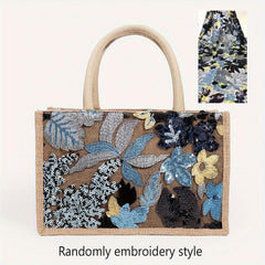 Sequins Decor Satchel Tote Bag Stylish Burlap Shoulder Bag For Party