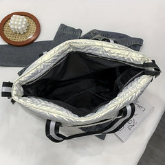Puffer Quilted Tote Bag Women Striped Strap Shoulder Bag Large Capacity
