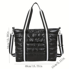 Puffer Quilted Tote Bag Women Striped Strap Shoulder Bag Large Capacity