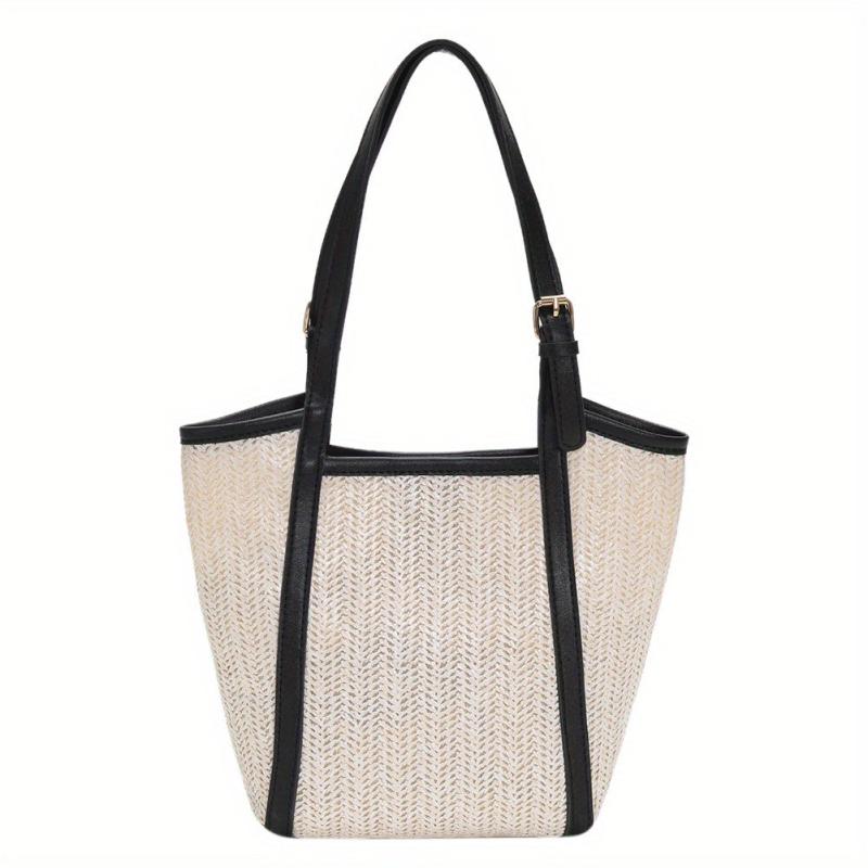 Woven Straw Magnet Shoulder Bag With Insert Bag Stylish Tote Bag