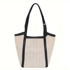 Woven Straw Magnet Shoulder Bag With Insert Bag Stylish Tote Bag