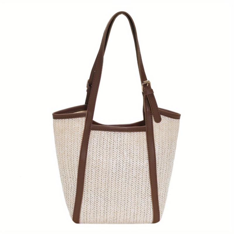 Woven Straw Magnet Shoulder Bag With Insert Bag Stylish Tote Bag