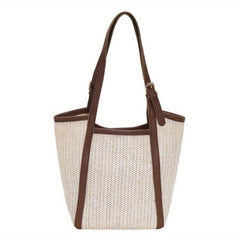 Woven Straw Magnet Shoulder Bag With Insert Bag Stylish Tote Bag