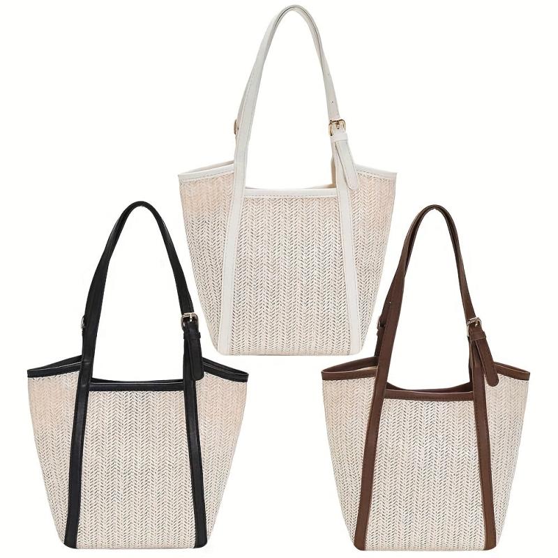 Woven Straw Magnet Shoulder Bag With Insert Bag Stylish Tote Bag