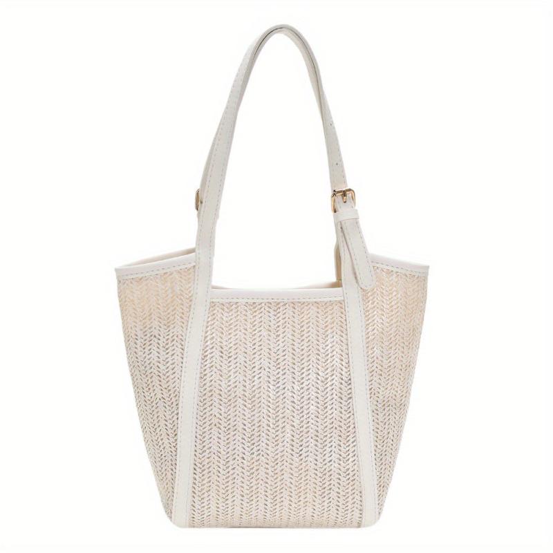 Woven Straw Magnet Shoulder Bag With Insert Bag Stylish Tote Bag