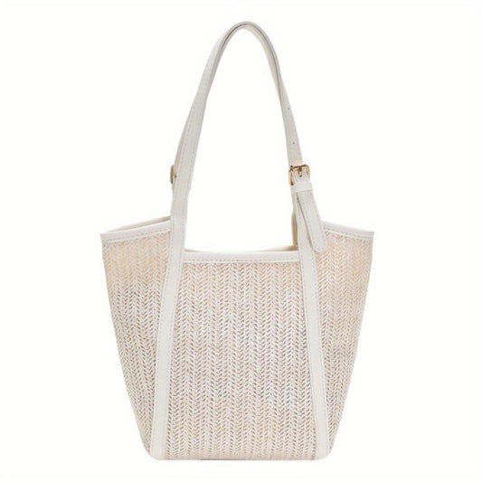 Woven Straw Magnet Shoulder Bag With Insert Bag Stylish Tote Bag