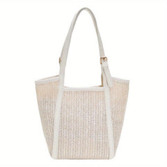 Woven Straw Magnet Shoulder Bag With Insert Bag Stylish Tote Bag