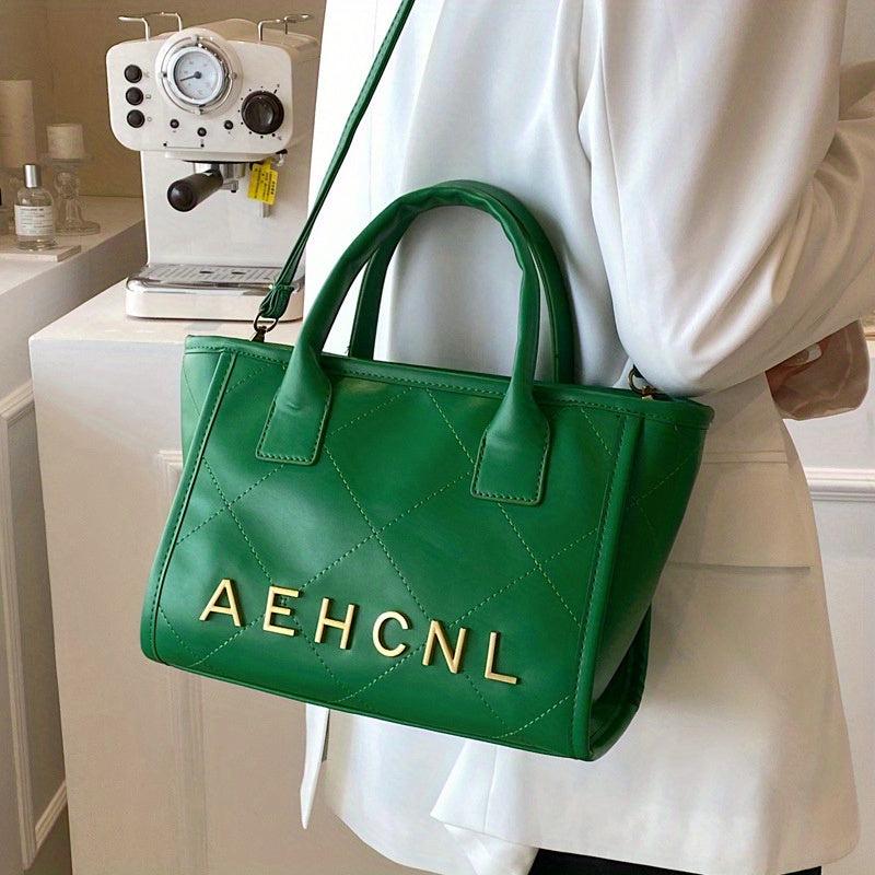 Argyle Stitching Detail Shoulder Bag Zipper Handbag