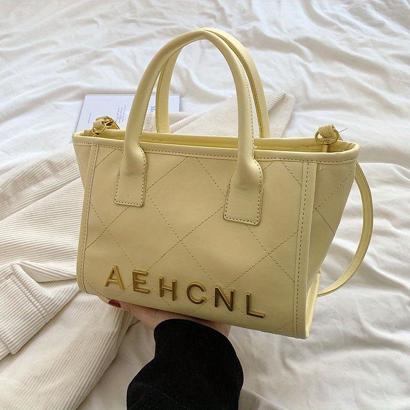 Argyle Stitching Detail Shoulder Bag Zipper Handbag