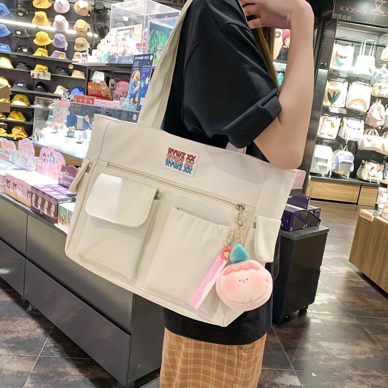 Minimalist Canvas Tote Bag Large Capacity Shoulder Bag Lightweight Books Storage