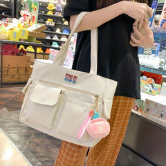 Minimalist Canvas Tote Bag Large Capacity Shoulder Bag Lightweight Books Storage