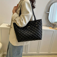 Solid Tote Bag with Argyle Pattern Stylish Handbag