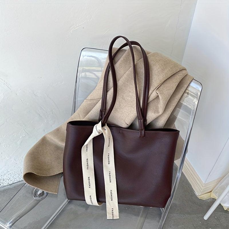 Women's Large Capacity Tote Bag for Work with Ribbon Decor