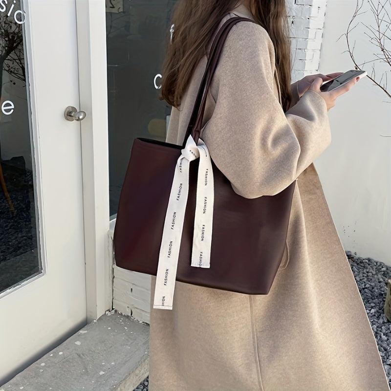 Women's Large Capacity Tote Bag for Work with Ribbon Decor