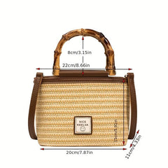 Straw Woven Tote Bag Bamboo Handle Crossbody Purse