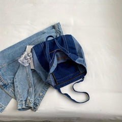 Retro Stitching Large Capacity Tote Bag Denim Durable Lightweight Shoulder Bag