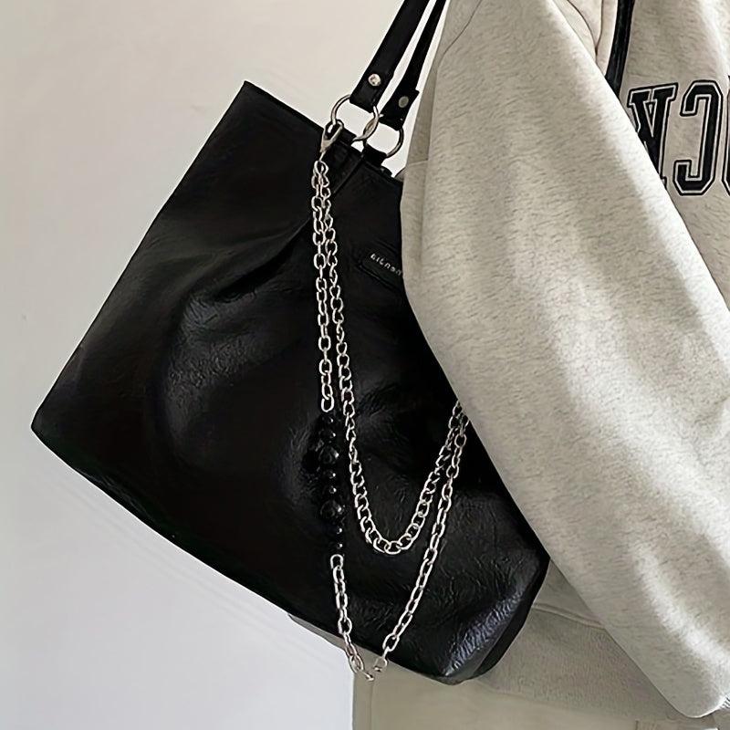 Large Capacity Tote Bag with Chain & Bead Strap