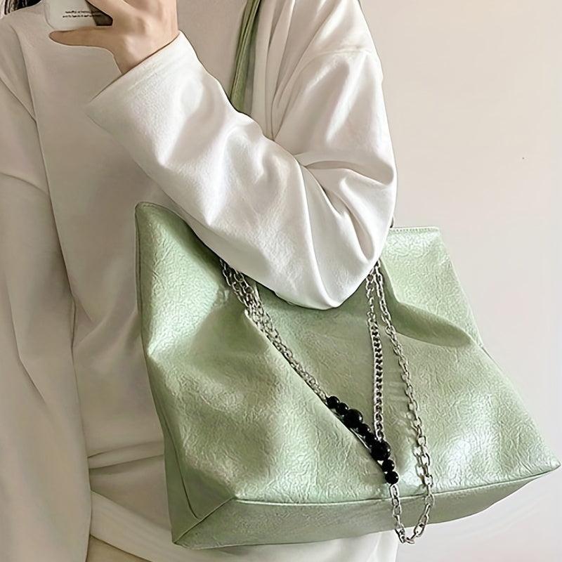 Large Capacity Tote Bag with Chain & Bead Strap