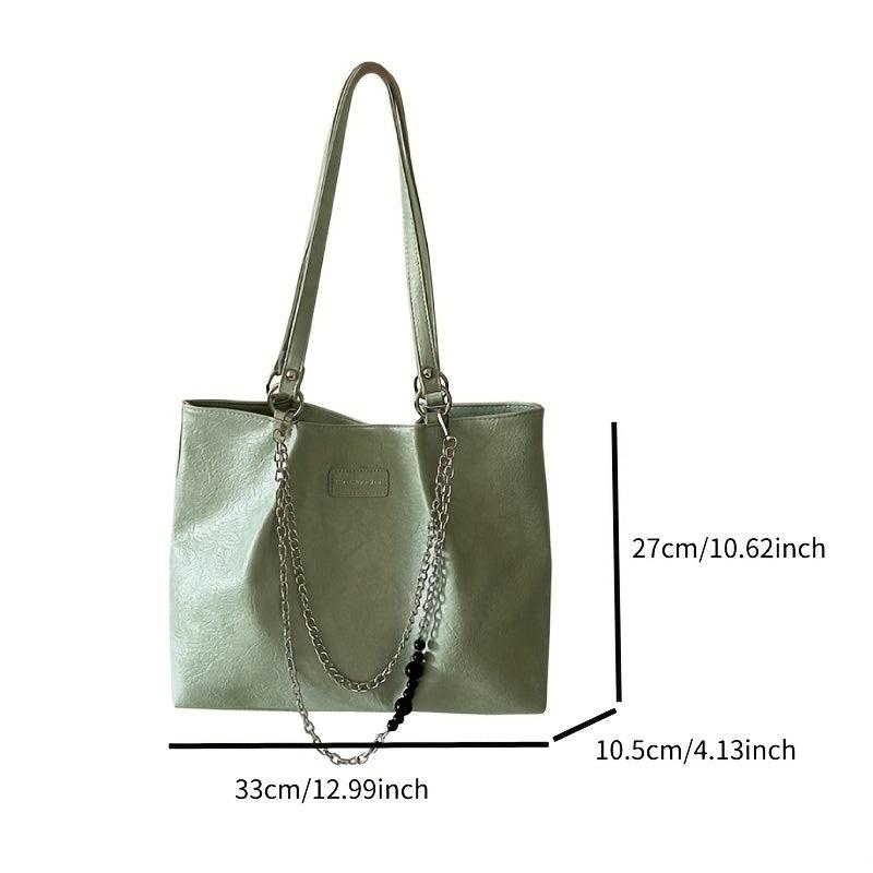 Large Capacity Tote Bag with Chain & Bead Strap