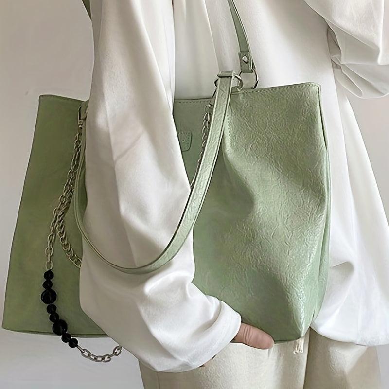 Large Capacity Tote Bag with Chain & Bead Strap