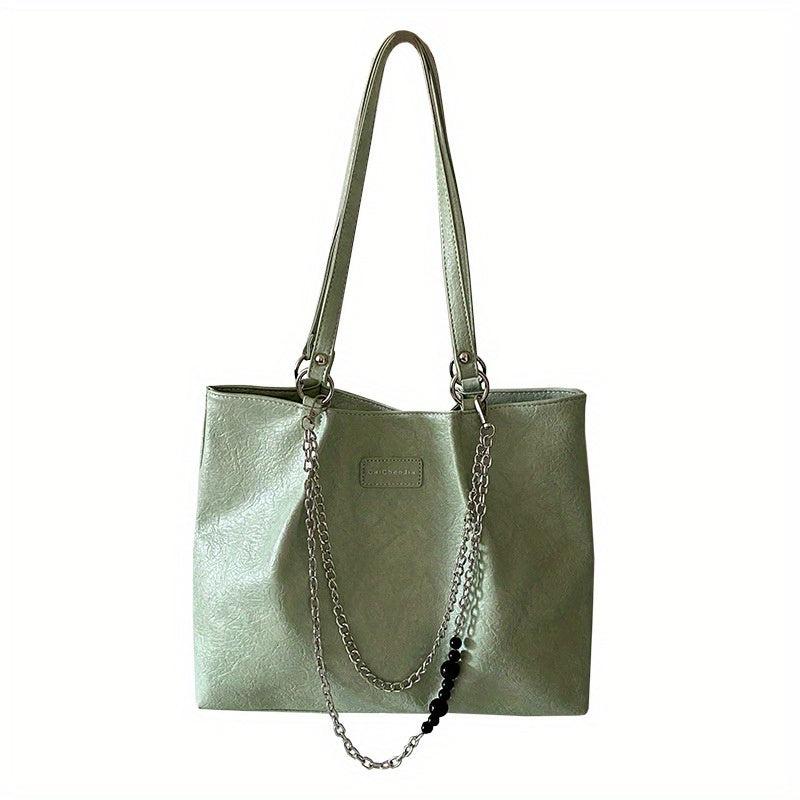 Large Capacity Tote Bag with Chain & Bead Strap