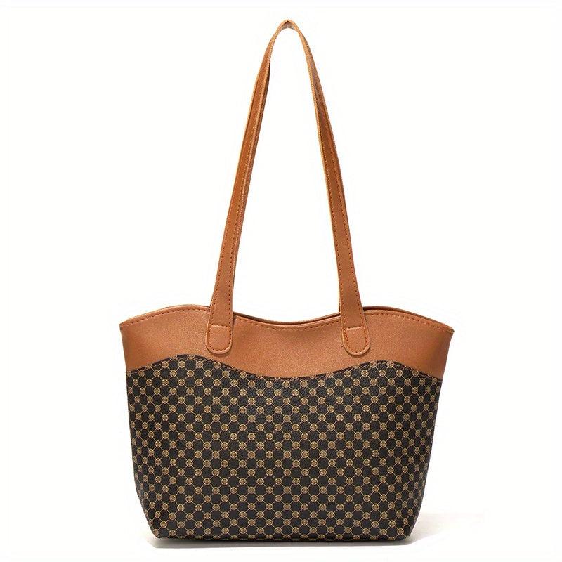 Casual Colorblock Tote Shoulder Bag Classic Pattern Handbag