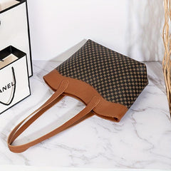 Casual Colorblock Tote Shoulder Bag Classic Pattern Handbag