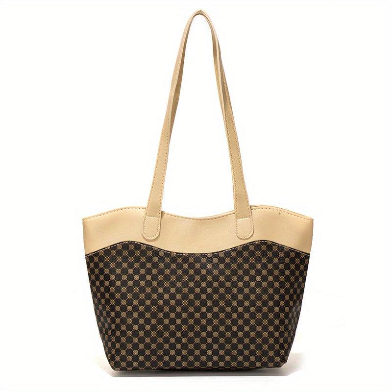 Casual Colorblock Tote Shoulder Bag Classic Pattern Handbag