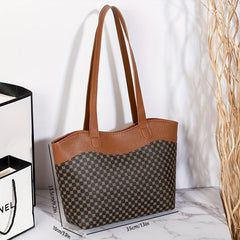 Casual Colorblock Tote Shoulder Bag Classic Pattern Handbag