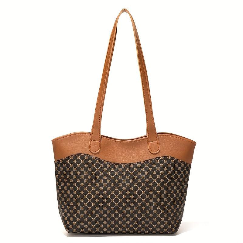 Casual Colorblock Tote Shoulder Bag Classic Pattern Handbag