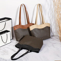 Casual Colorblock Tote Shoulder Bag Classic Pattern Handbag